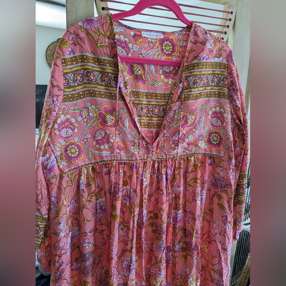 Long sleeve Maxi Dress, deep V neck and tassel ties size 16 - Picture 2 of 9